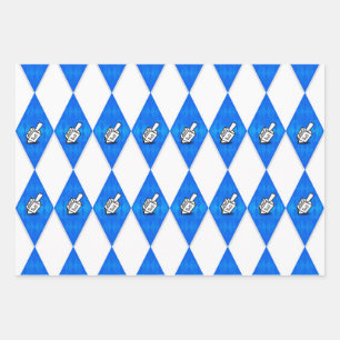 Hanukkah Dreidel Argyle Pattern Wrapping Paper Sheet