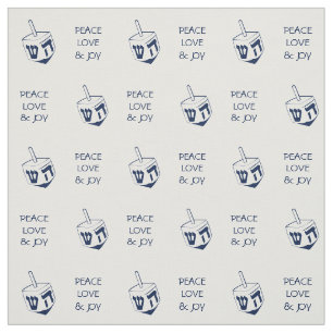 Hanukkah DREIDEL BLUE Peace Love Joy Fabric