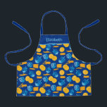 Hanukkah Dreidel Game Gelt Dark Blue Apron<br><div class="desc">Hanukkah Dreidel Game Gelt Dark Blue Personalised Pattern Apron for Holiday Cooking. Chanukah dreidels in blue.</div>