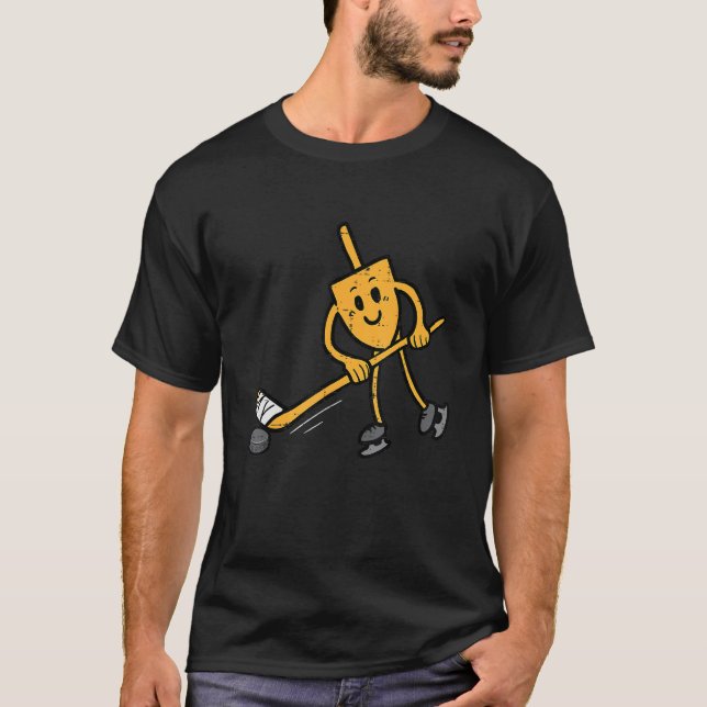 Hanukkah Dreidel Ice Hockey Chanukah Jewish Men Bo T-Shirt (Front)