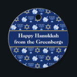 Hanukkah Dreidel Menorah Blue Custom Party Favour Tags<br><div class="desc">Beautiful Hanukkah party favour tags in pretty blue with a cool pattern of Judaism star,  dreidel for fun Chanukah games,  and the Jewish menorah for the holiday. Customise your gifts with your family name.</div>