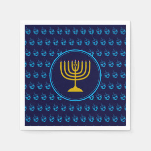 HANUKKAH   Dreidel Menorah BLUE Paper Napkin