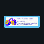 Hanukkah Dreidels Colourful Bright Blue Border<br><div class="desc">Personalise these colourful Hanukkah Dreidels return address labels with a bright blue border or erase the temporary text if you prefer blank labels. My original double Dreidel holiday design is done in non-traditional colours... bright pink, yellow, a rich purple and saturated blue add a pop of unexpected fun to these...</div>