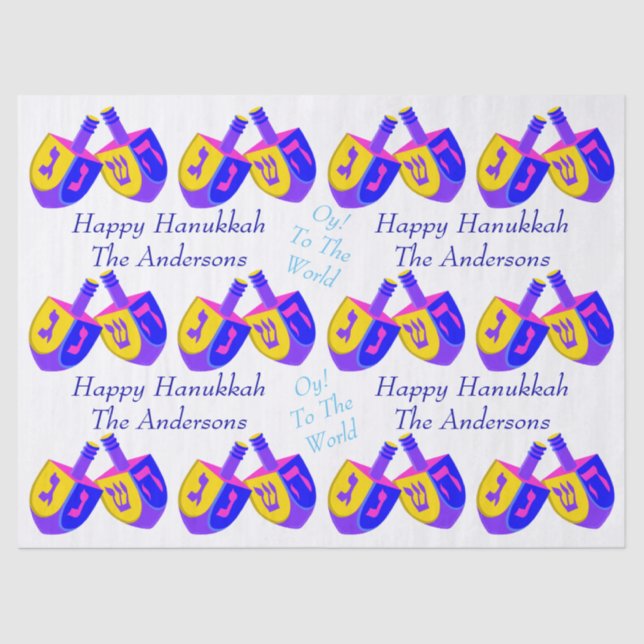 Hanukkah Dreidels Colourful Personalised Fun Kids Tissue Paper (Front)