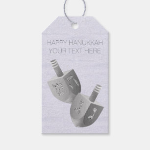 Hanukkah Dreidels Faux Silver Bling Personalised Gift Tags
