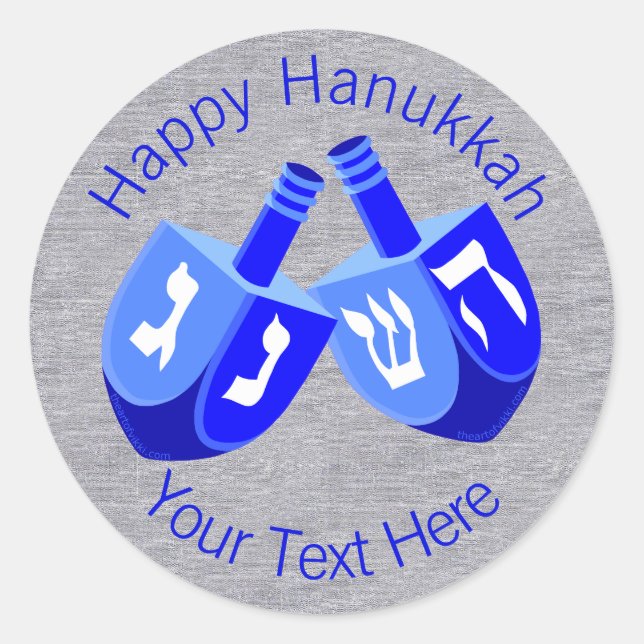 Hanukkah Dreidels In Blue Cheerful Kids Design Classic Round Sticker (Front)