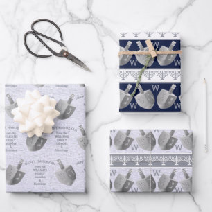 Hanukkah Dreidels Silver Monogram Assortment Wrapping Paper Sheet