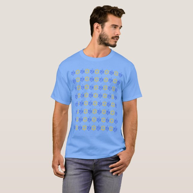 Hanukkah Dreidels + Stars T-Shirt (Front Full)