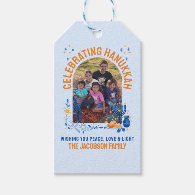 HANUKKAH FAMILY Customisable Photo  Gift Tags (Front)
