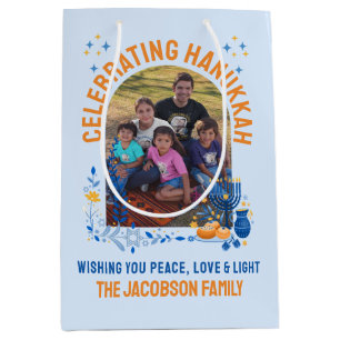 HANUKKAH FAMILY Customisable Photo  Medium Gift Bag