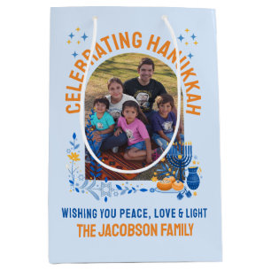 HANUKKAH FAMILY Customizable Photo Medium Gift Bag