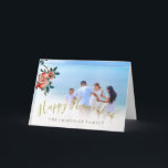 Hanukkah Family Photo  Sweet Pomegranate Card<br><div class="desc">Hanukkah greeting card 
The design features an elegant  pomegranate watercolor  with red fruit and green foliage on a white background. The photo is easily changed for your own family or personal photo.
Easily customize your personal card with your own name or remove the name altogether.</div>