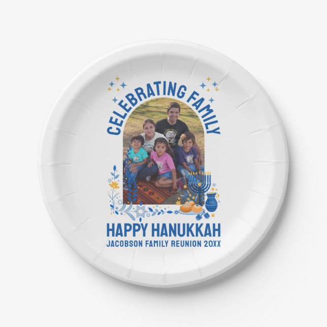 HANUKKAH FAMILY REUNION Customisable Photo  Paper Plate (Front)
