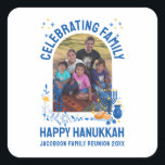 HANUKKAH FAMILY REUNION Customisable Photo  Square Sticker<br><div class="desc">Customisable Photo HANUKKAH FAMILY REUNION Sticker. Add your details and upload your vertical photo. Celebrate your family reunion at Hanukkah. Matching shirts,  gifts and party supplies available.</div>