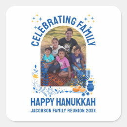 HANUKKAH FAMILY REUNION Customisable Photo  Square Sticker