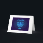 Hanukkah Festival Menorah Blue Neon Lights Symbol Card<br><div class="desc">Hanukkah Festival Menorah Blue Neon Lights Holiday Logo,  Star of David,  Festive Decorative Element for Invitations & Stationery,  Hanukkah Jewish Holiday Decoration Greeting Cards Trendy Graphic Design. Israel,  Jerusalem,  "Judaica" Design with text template. Personalise them by adding or change text. Happy 75th anniversary Israel</div>