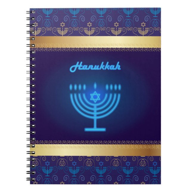 Hanukkah Festival Menorah decorative blue ornament Notebook (Front)