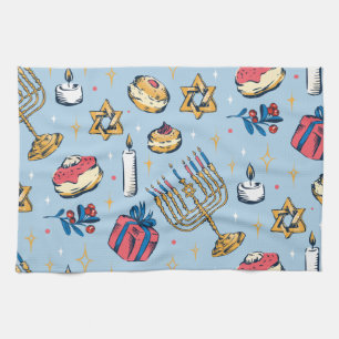 Hanukkah Festival of Lights Pattern Gifts Tea Towel