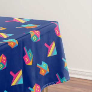 Hanukkah Festival Party dreidels blue pattern toys Tablecloth