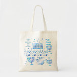 Hanukkah Festival Party Trendy Blue Doodle Pattern Tote Bag<br><div class="desc">Tote Bag Design with Happy Hanukkah Party Beautiful Blue Decoration, Jewish Holiday, symbols and lettering. Hanukkah background with Hebrew Lettering and traditional Chanukah symbols - wooden dreidels (spinning top), doughnuts, gold menorah, candles, star of David and glowing lights doodle pattern. Hanukkah Festival Event Decoration. Jerusalem, Israel. Design with Text Template....</div>
