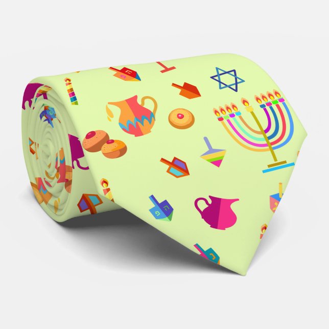 Hanukkah Festival Party Trendy Doodle Pattern Tie (Rolled)