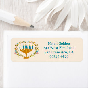 HANUKKAH Floral Wreath Menorah Return Address