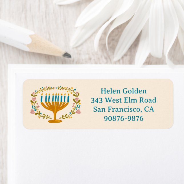 HANUKKAH Floral Wreath Menorah Return Address (Insitu)