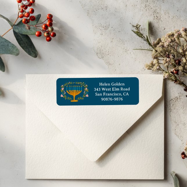 HANUKKAH Floral Wreath Menorah Return Address (HANUKKAH Floral Wreath Menorah Return Address Label
)