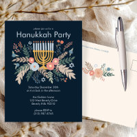 Hanukkah Florals Hand-draw CUSTOM Party Invitation
