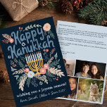 Hanukkah FLorals Hand-drawn Art CUSTOM 4 PHOTO Holiday Card<br><div class="desc">Sweet floral drawing to wish someone happy holidays! Add your own photos and text! Click "personalise" to add your own photos and change the text on the front and back. You can also change colours and fonts, everything is customisable! Also available in my shop in different colours and style, as...</div>