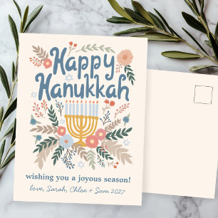 Hanukkah FLorals Hand-drawn Art CUSTOM Holiday Postcard