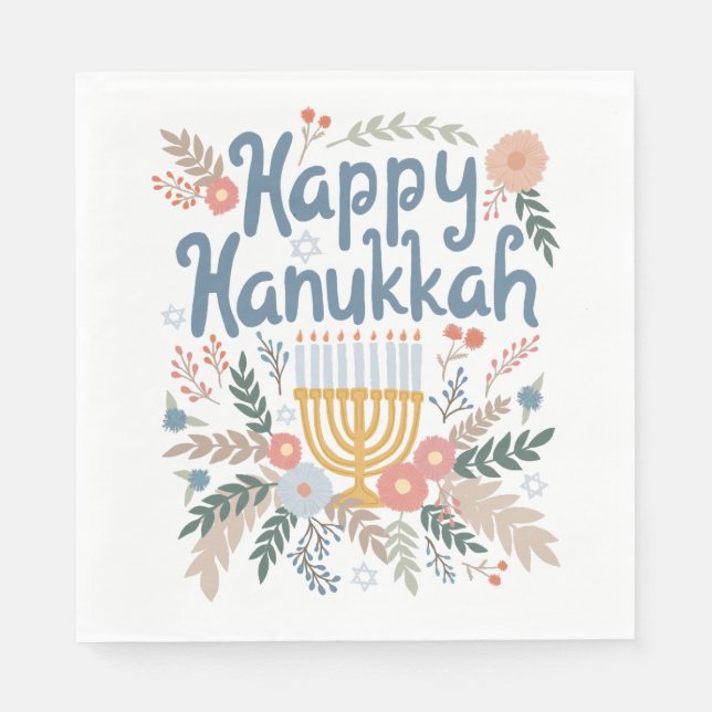 Hanukkah FLorals Hand-drawn Art CUSTOM  Napkin (Front)