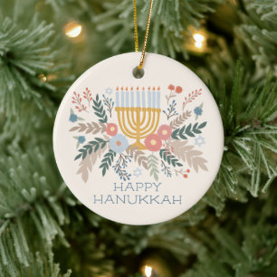 Hanukkah FLorals Hand-drawn Art CUSTOM PHOTO Ceramic Tree Decoration