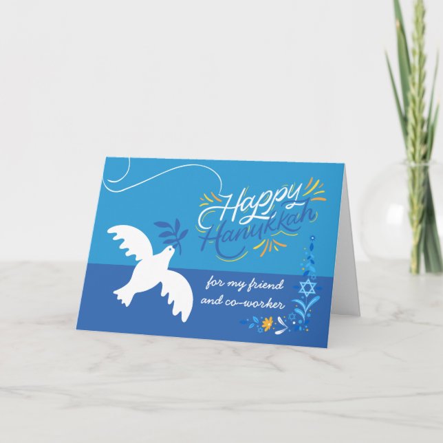 Hanukkah for Co-worker Dove Olive Branch Card (Front)