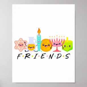 Hanukkah Friends Menorah Traditional Jewish Dreide Poster