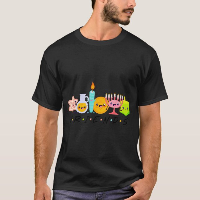 Hanukkah Friends Menorah Traditional Jewish Dreide T-Shirt (Front)