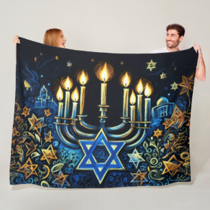 Hanukkah Gift Menorah Pastel Drawing Fleece Blanket