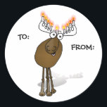 Hanukkah Gift sticker; TO: FROM: Classic Round Sticker<br><div class="desc">This darling little moose wishes you the moosed wonderful Hanukkah and many menorah!</div>