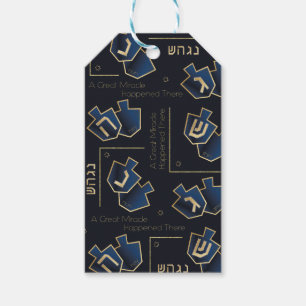 Hanukkah Gift Tags A Great Miracle Happened Navy/G