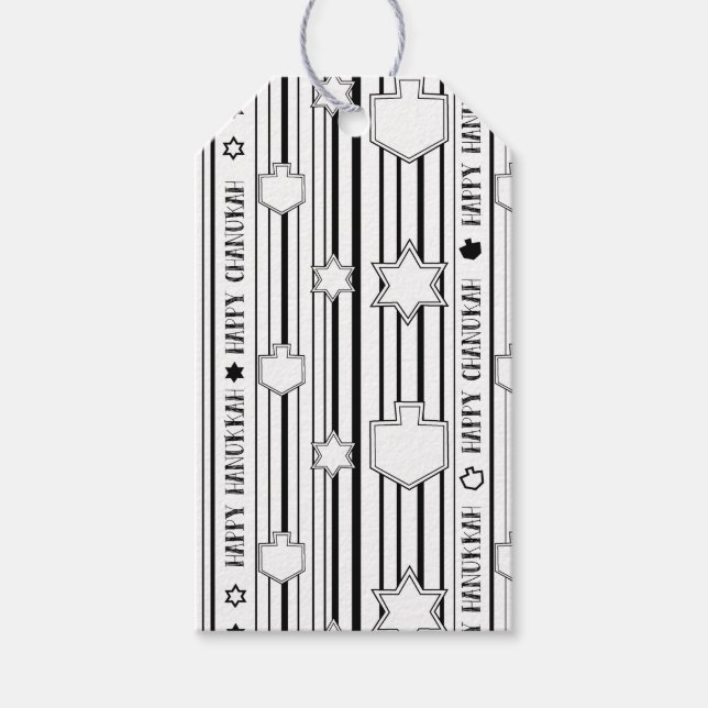 Hanukkah Gift Tags Black N White (Front)