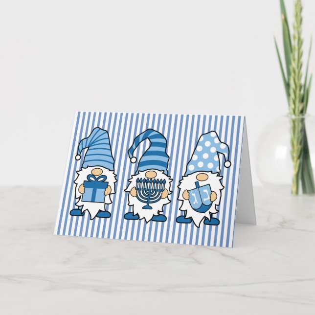 Hanukkah Gnomes Trio Greeting Card (Front)