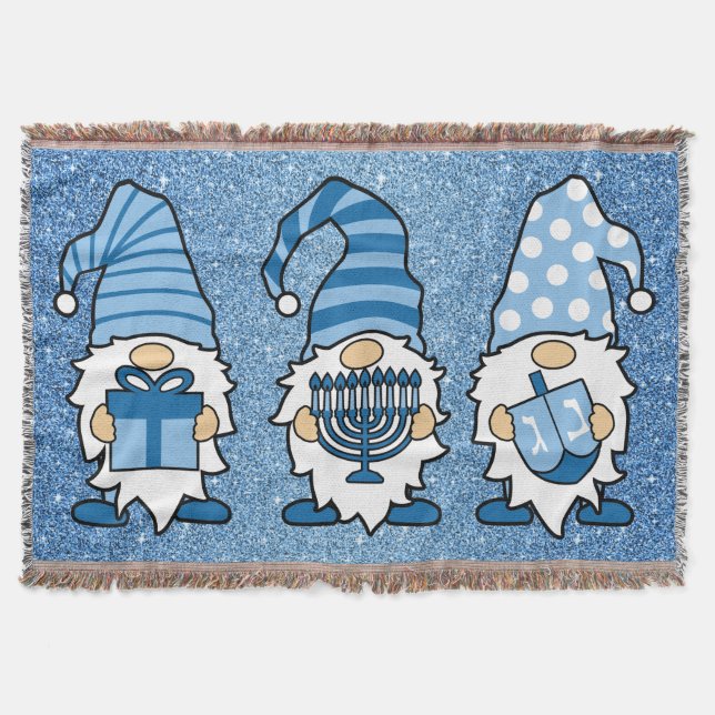 Hanukkah Gnomes Trio Throw Blanket (Front)
