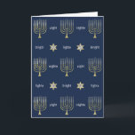 "Hanukkah Gold/B Menorah" Greeting Card w Envelope<br><div class="desc">"Hanukkah Gold/Blue Menorah" Greeting Card with Envelope. Choose your favourite font style, colour, size and wording to personalise the inside of this card. Thanks for stopping and shopping by. Much appreciated!!! Happy Hanukkah! Background colour can be changed out. Size: Standard (5" x 7") Birthdays or holidays, good days or hard...</div>