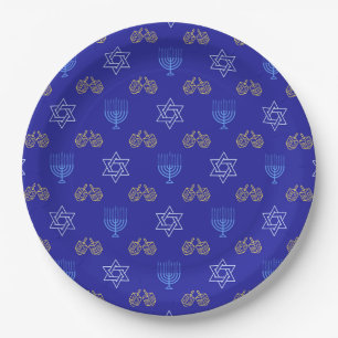 Hanukkah Gold Dreidel Star of David Menorah Paper Plate