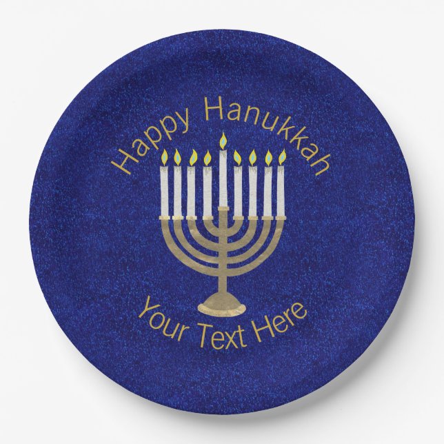 Hanukkah Gold Menorah Elegant Chanukah Party Paper Plate (Front)