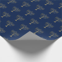 Hanukkah Gold Menorah on Blue Pattern
