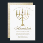 Hanukkah Gold Menorah Star of David Celebration Invitation<br><div class="desc">This elegant Hanukkah celebration invitation features a faux gold menorah on the front with your details to personalise in faux gold typography. On the back of the card is a pattern of gold star of David on a gold shimmer background. Designed by world renowned artist ©Tim Coffey.</div>