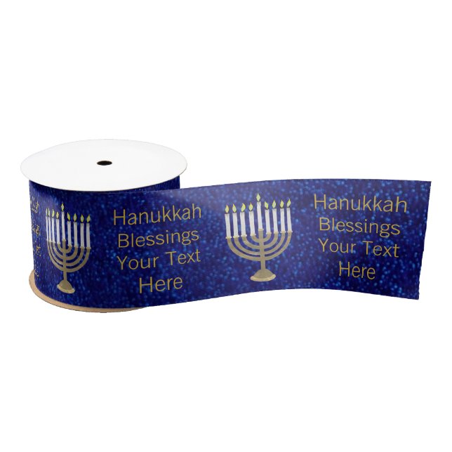 Hanukkah Gold Menorah Wide Elegant Pattern Satin Ribbon (Spool)
