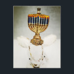 Hanukkah Greeting Card - Aldo a Rabbit and Menorah<br><div class="desc">Celebrate Hanukkah with Aldo, the bunny with a sense of humour. This rabbit loves to put stuff on his head. Check out this "cool" glass ornament. This Menorah allows Aldo to celebrate Hanukkah in style! Aldo is a Perfect Reject. Each plush toy was created by me and is 100% recycled....</div>