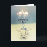 Hanukkah Greeting Card - Aldo a Rabbit and Menorah<br><div class="desc">Celebrate Hanukkah with Aldo, the bunny with a sense of humour. This rabbit loves to put stuff on his head. This Menorah is his favourite. Now he's celebrating the Festival of Lights in style with this holiday ornament! The Menorah stands for light, wisdom, and Divine inspiration. Aldo is a Perfect...</div>